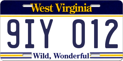 WV license plate 9IY012