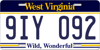 WV license plate 9IY092