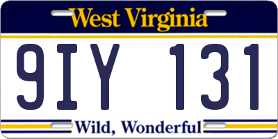 WV license plate 9IY131