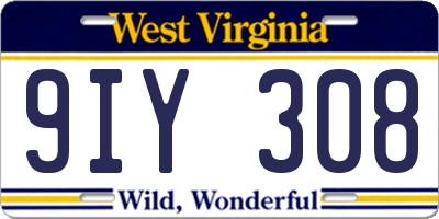 WV license plate 9IY308