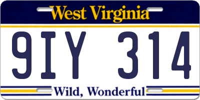 WV license plate 9IY314