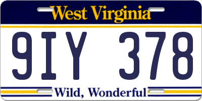 WV license plate 9IY378
