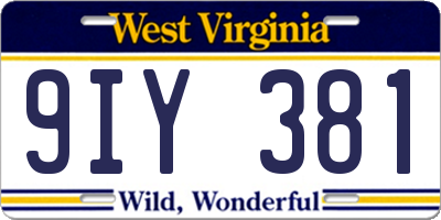 WV license plate 9IY381