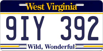 WV license plate 9IY392