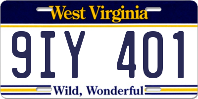 WV license plate 9IY401