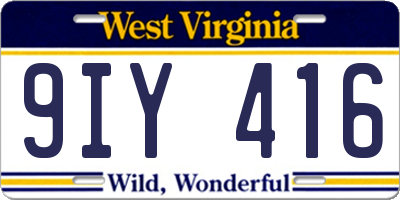 WV license plate 9IY416