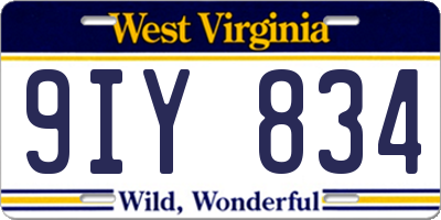 WV license plate 9IY834