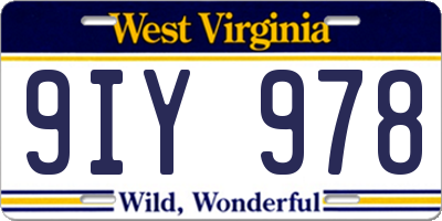 WV license plate 9IY978