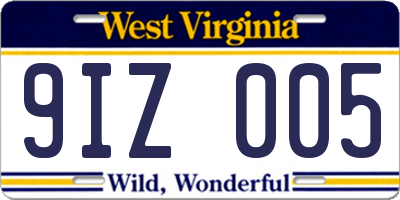 WV license plate 9IZ005