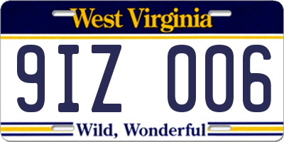 WV license plate 9IZ006