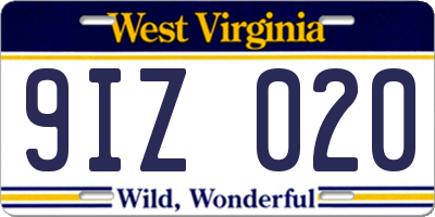 WV license plate 9IZ020