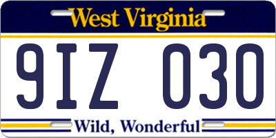 WV license plate 9IZ030