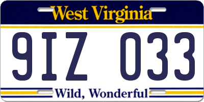 WV license plate 9IZ033