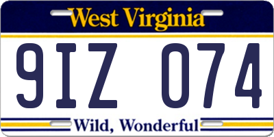 WV license plate 9IZ074