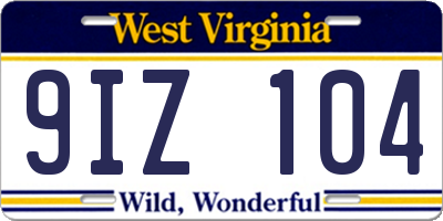 WV license plate 9IZ104