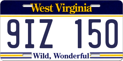WV license plate 9IZ150