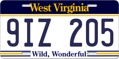 WV license plate 9IZ205