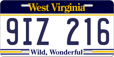 WV license plate 9IZ216