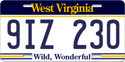 WV license plate 9IZ230