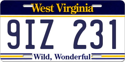 WV license plate 9IZ231