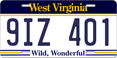 WV license plate 9IZ401