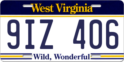 WV license plate 9IZ406