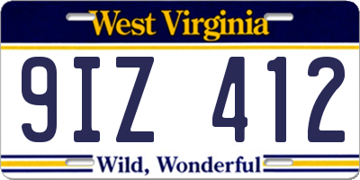 WV license plate 9IZ412
