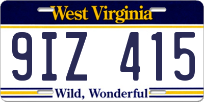 WV license plate 9IZ415