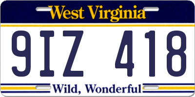 WV license plate 9IZ418