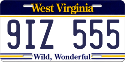 WV license plate 9IZ555