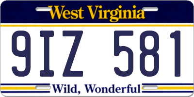 WV license plate 9IZ581