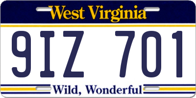 WV license plate 9IZ701