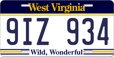 WV license plate 9IZ934