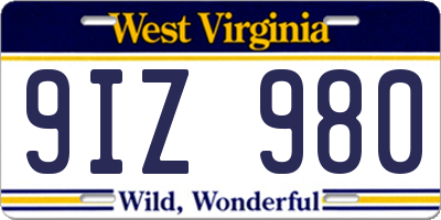WV license plate 9IZ980
