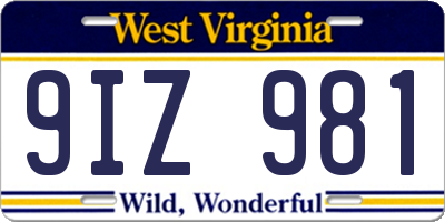 WV license plate 9IZ981