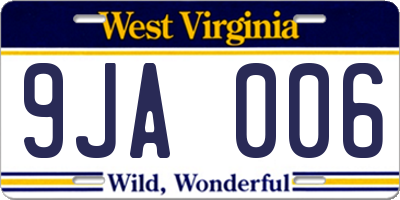 WV license plate 9JA006