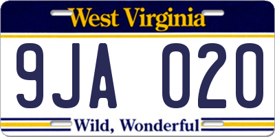 WV license plate 9JA020