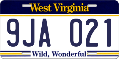 WV license plate 9JA021