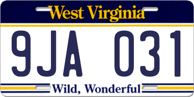WV license plate 9JA031
