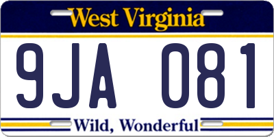 WV license plate 9JA081
