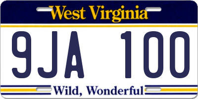 WV license plate 9JA100