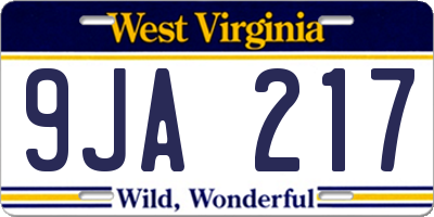 WV license plate 9JA217