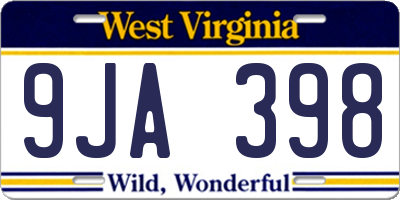 WV license plate 9JA398
