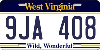 WV license plate 9JA408