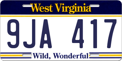 WV license plate 9JA417