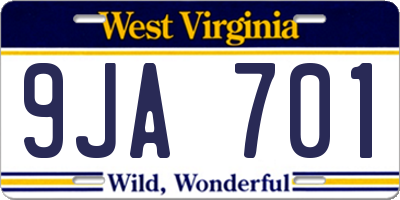 WV license plate 9JA701