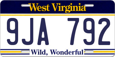 WV license plate 9JA792