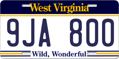 WV license plate 9JA800