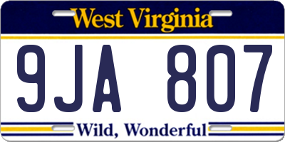 WV license plate 9JA807
