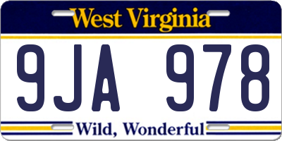 WV license plate 9JA978